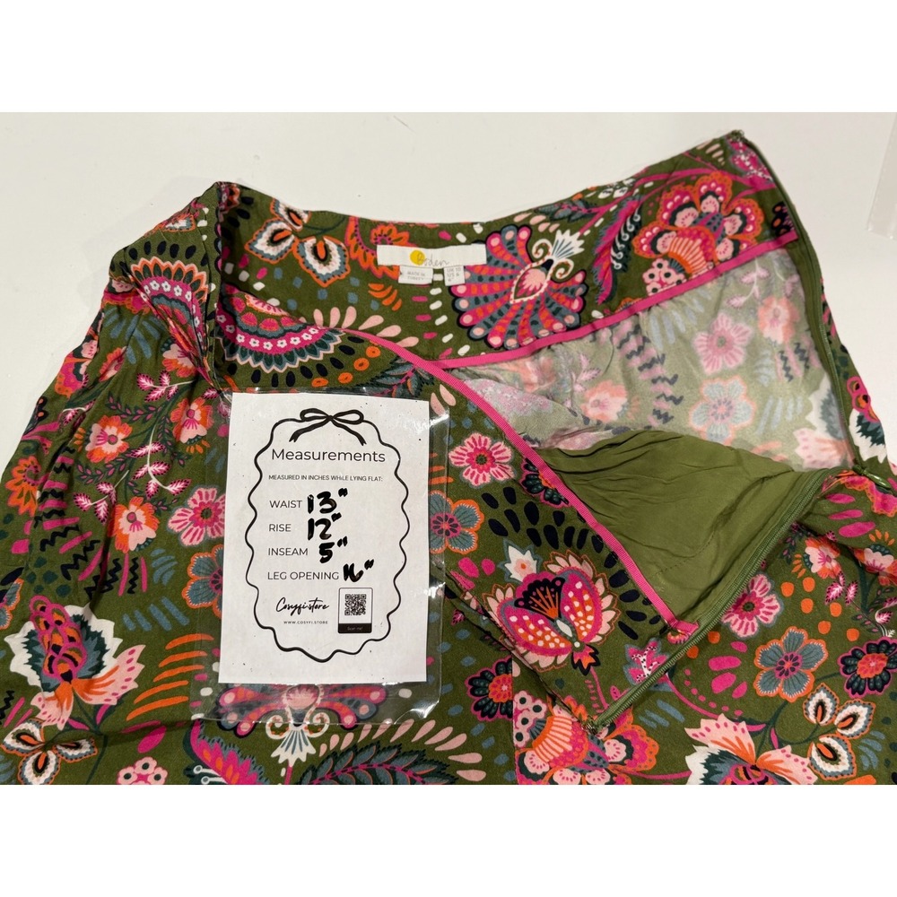 Boden Floral Paisley High Rise Shorts Green Pink Viscose US 6 UK 10 Boho Summer - Picture 7 of 7